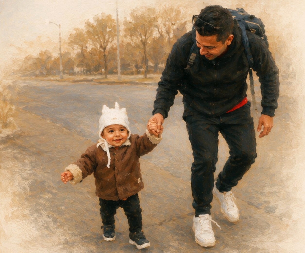 A parent and child walking hand in hand