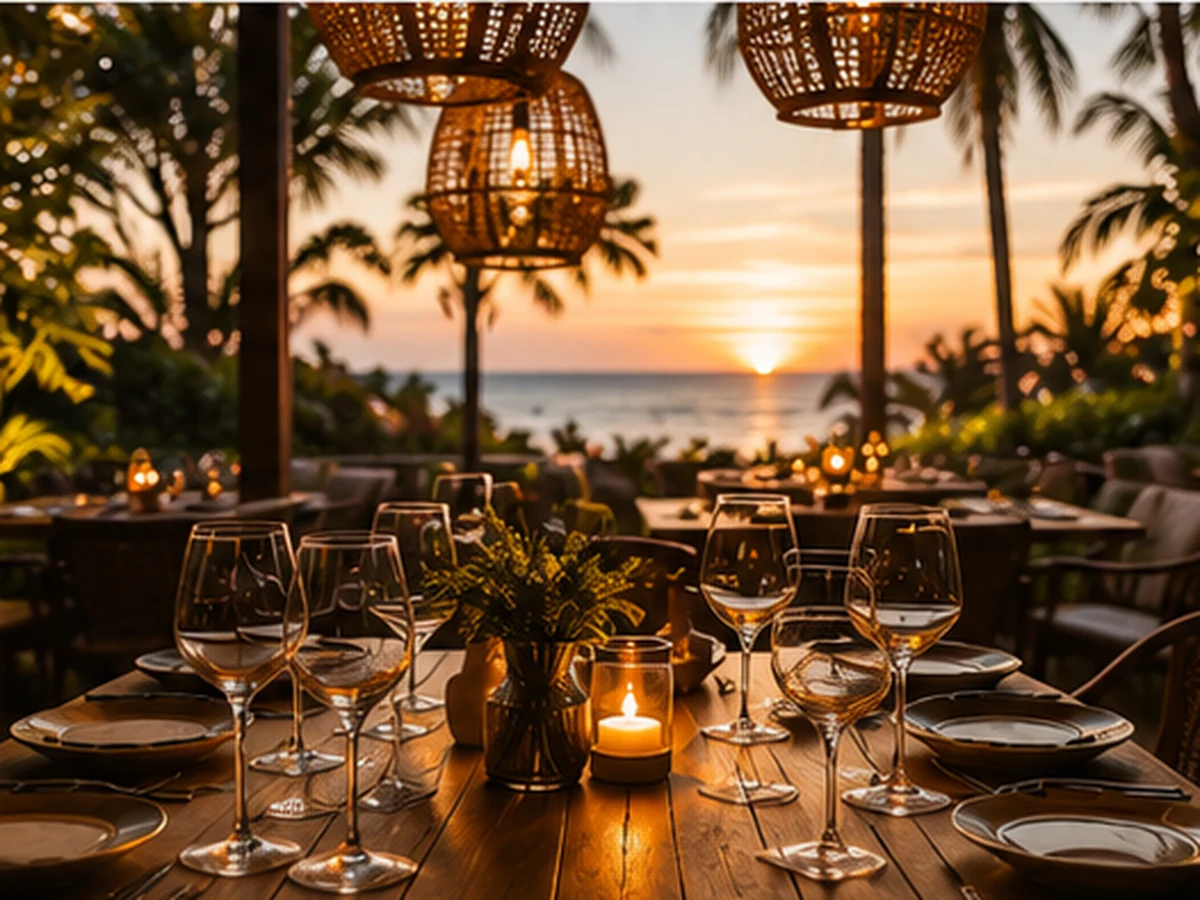 Terraza gastronómica al atardecer en la Riviera Nayarit